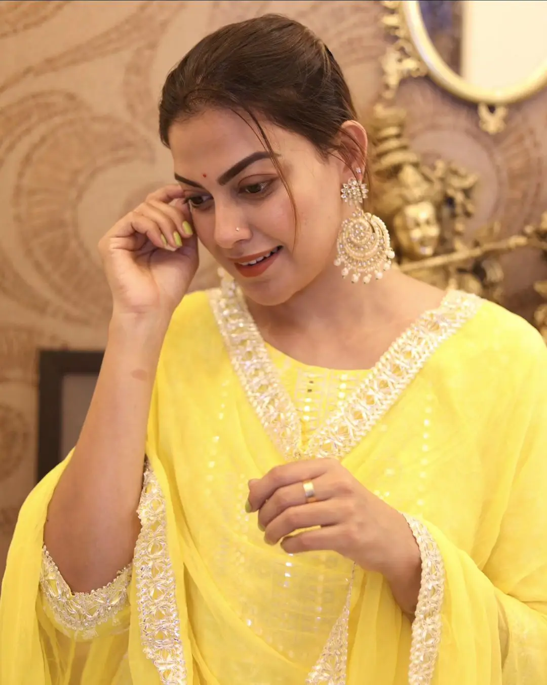 Anusree Nair In South Indian Traditional Yellow Gown